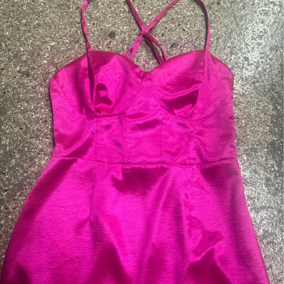 Wild Fable Hot Pink Silky Mini Dress with Lace Up Back - Picture 3 of 7